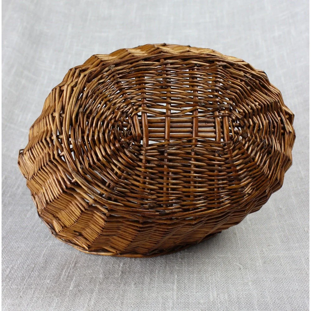 Vintage Woven Wicker Basket with Handle Brown Willow Picnic Gathering Decor